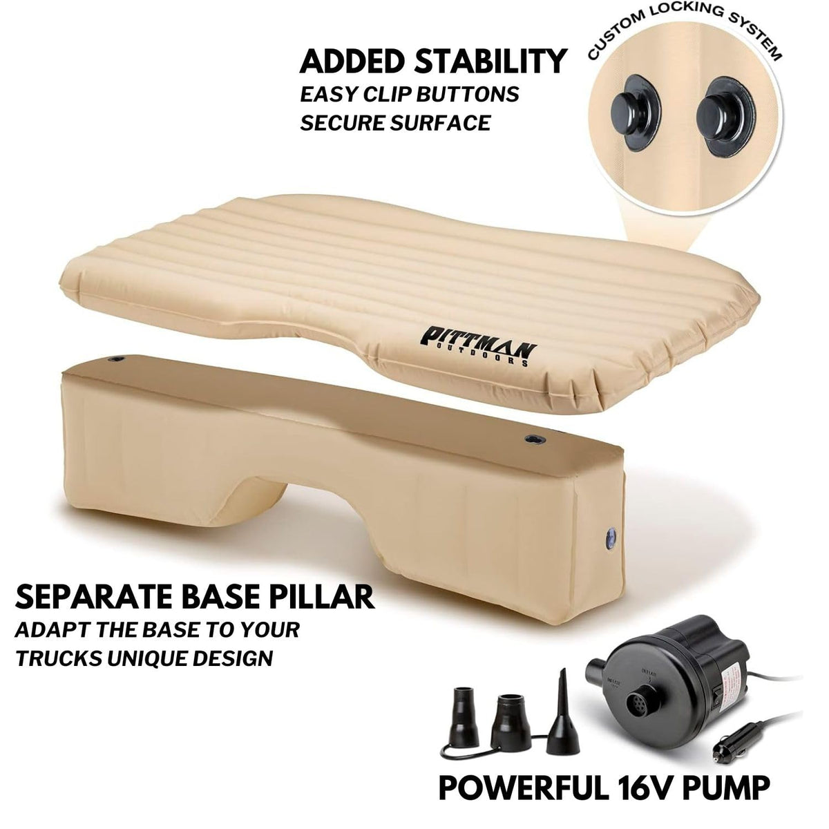 Pittman Outdoors Backseat Bed Air Mattress – 60” Rear Seat Air Mattress for Trucks, Vans & Large SUV – Includes Pump, Pillow & Storage Bag – Inflatable Back Seat Air Mattress – Tan