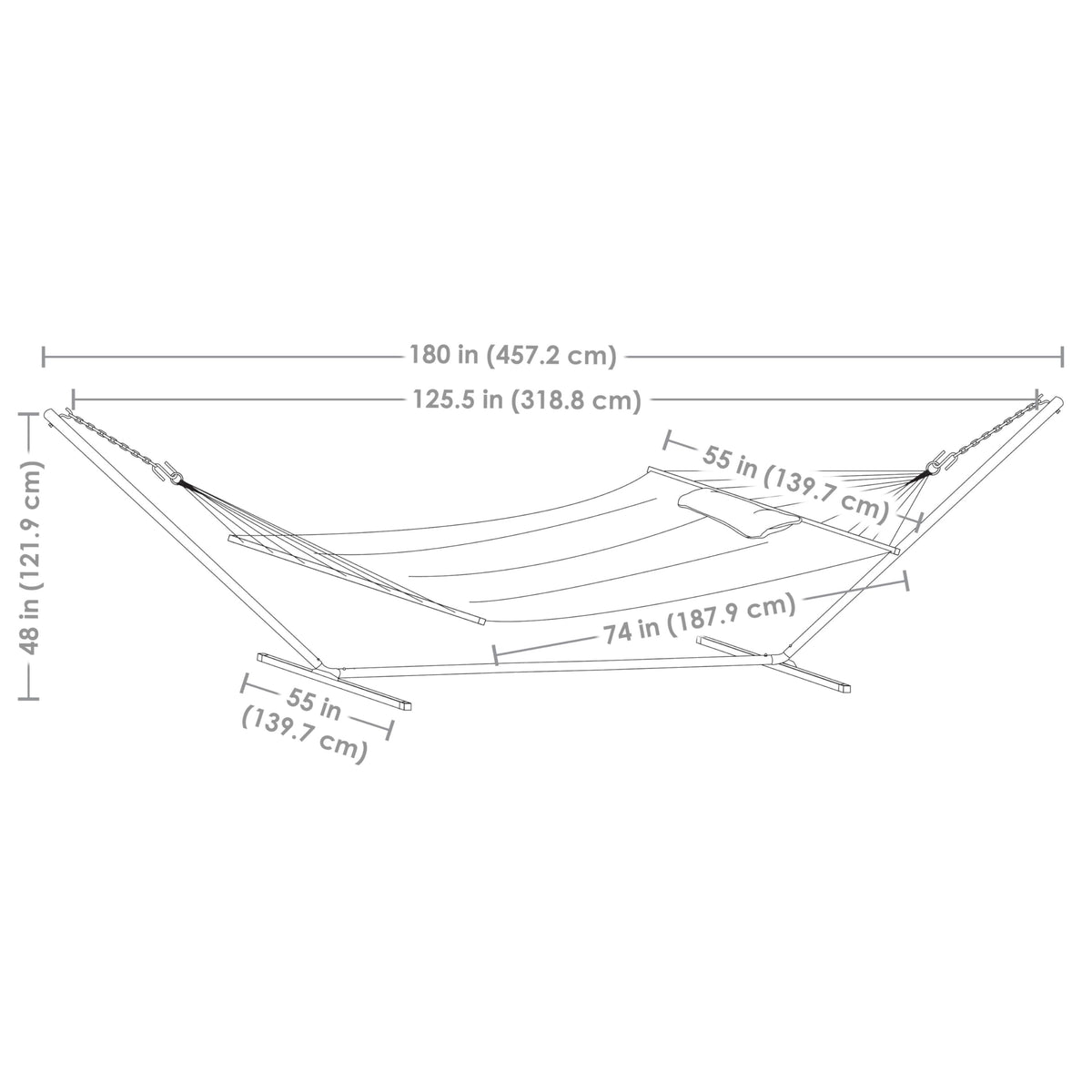 Sunnydaze Quilted Double Hammock with Stand for Outside - 400-Pound Capacity 2-Person Hammock with Stand - 15-Foot Stand - Red Stripe