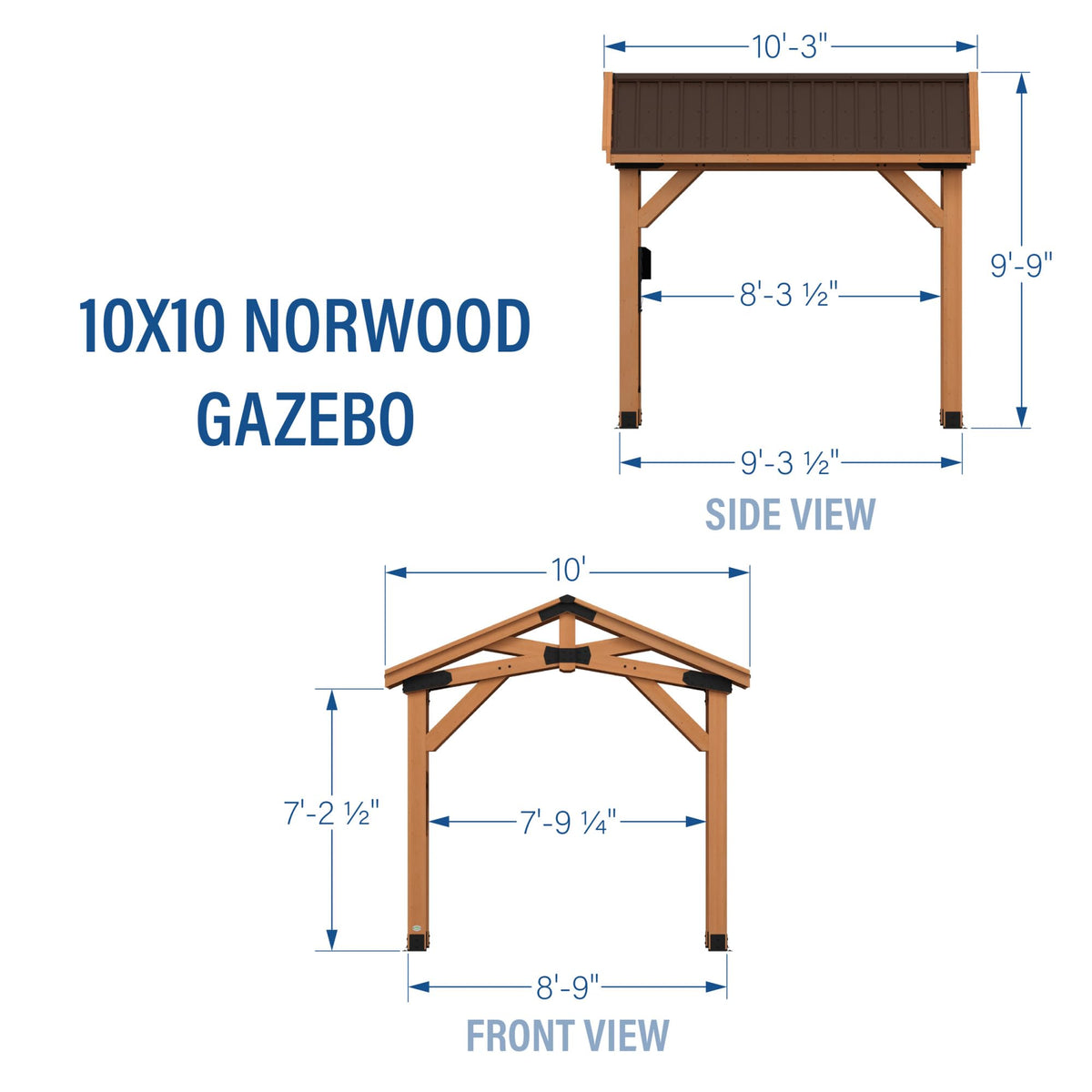 Backyard Discovery Norwood 10' x 10' Cedar Wood Outdoor Gazebo Pavilion with Hardtop Galvanized Steel Peak Roof, Snow Support, Wind Resistance, PowerPort, Shade for Garden, Patio, Deck, Entertaining