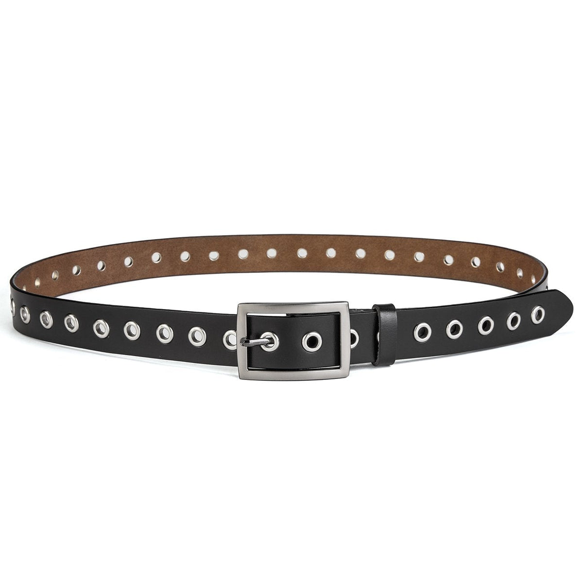 McFanBe Leather Belt for Women Girls Waist Belt Alloy Buckle 1.1 Inches Width Adjustable (B:Black, M(Fit waist size 34"-37"))