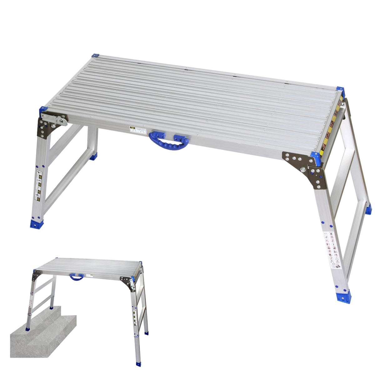 LEADALLWAY Adjustable Work Platform (47"x20") Ultra-Wide Portable Folding Aluminum Work Platform 330 Lbs Capacity 50 Gear Adjustable Height 27.5 to 37 inches