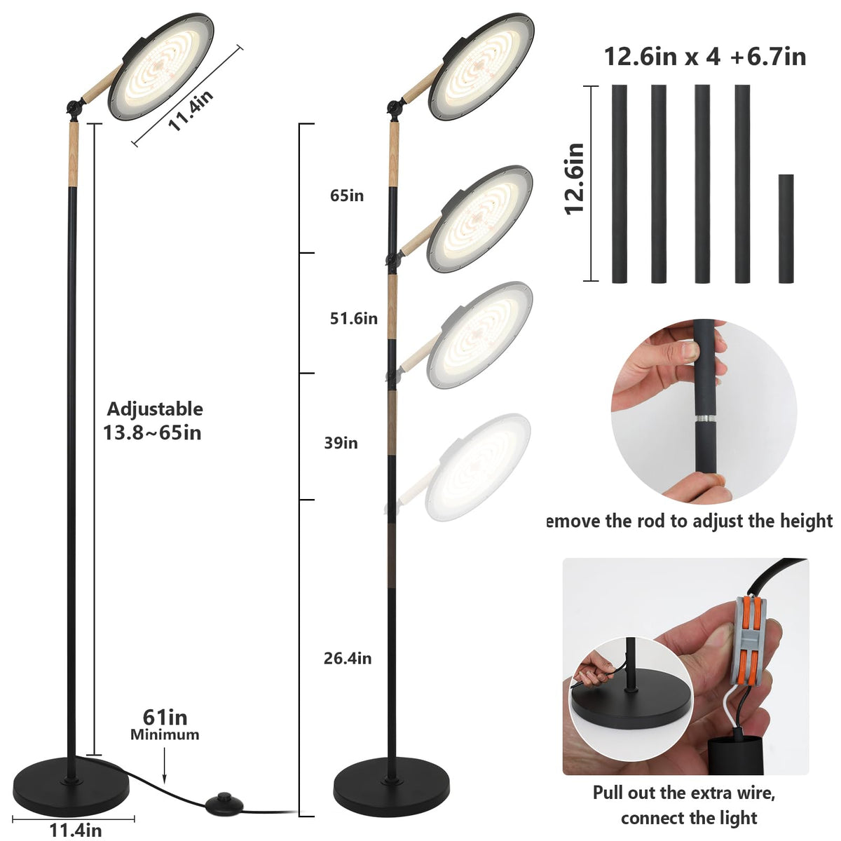 HMVPL 100W Grow Lights for Indoor Plants Full Spectrum, Plant Lights for Indoor Growing with 216 Light Beads, Timer, Remote Control, Dimmable Standing Growth Lamp for Large Many Plants(5 Level Height)