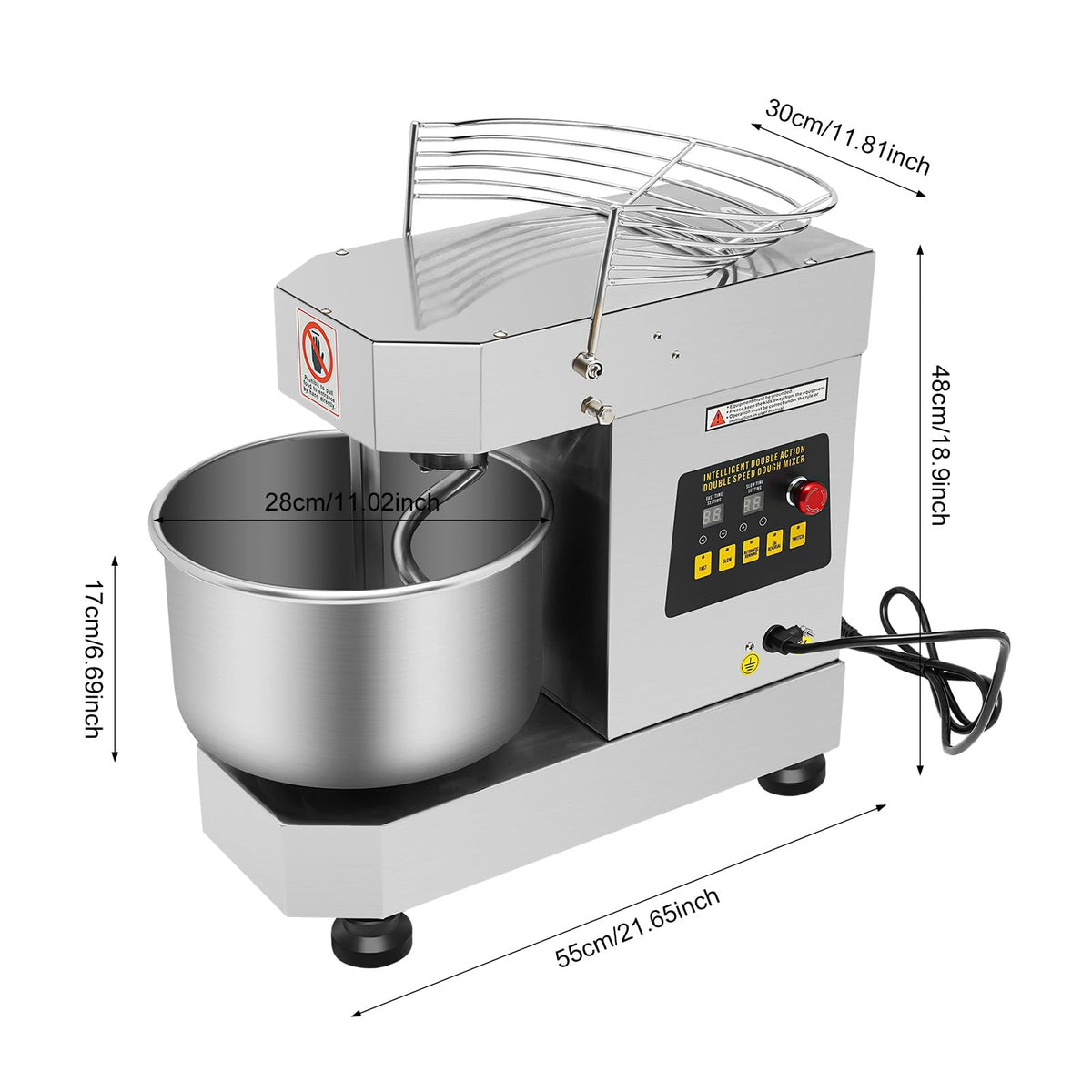 12Qt/10L Commercial Food Mixer 750W, Heavy Duty Stirring Jams Mixer Dough Blender, Commercial Spiral Mixer for Bakery Pizzeria (750W 10L/2.6 gal Capacity)