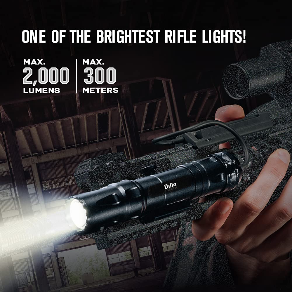 OLIGHT Odin 2000 Lumens Picatinny Rail Mounted Rechargeable Tactical Flashlight with Remote Pressure Switch Bundle Sphere Smart Night Light, 75 lumens Stepless Dimming Table Lamp with Remotely APP Con