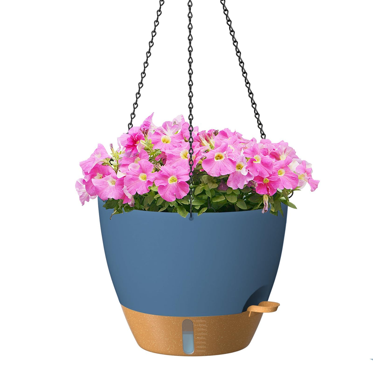 ZMTECH 12 Inch Large Self Watering Hanging Planters for Indoor Outdoor Plants - Water Level Indicator & Removable 60 Oz Reservoir, 1 Pack Plastic Hanging Basket for Window Porch Garden Balcony, Blue