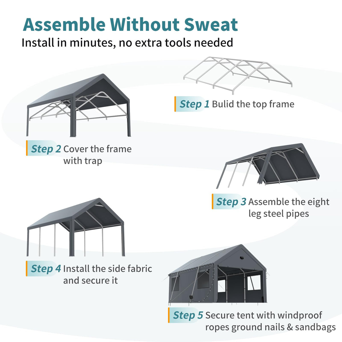 10x16FT Heavy Duty Carport Canopy,Extra Large Portable Car Tent Garage with Roll-up Windows and All-Season Tarp Cover,Removable Roof&Side Wall for Car, SUV,Boats&Truck Shelter Logic Storage
