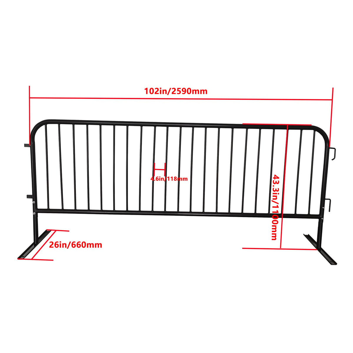 ZUVELLO 2 Pack 8.5 Ft Steel Crowd Control Heavy Duty Interlocking Steel Safety Barriers Barricade Fence Frame Guard for Events Road Traffic Control, Black