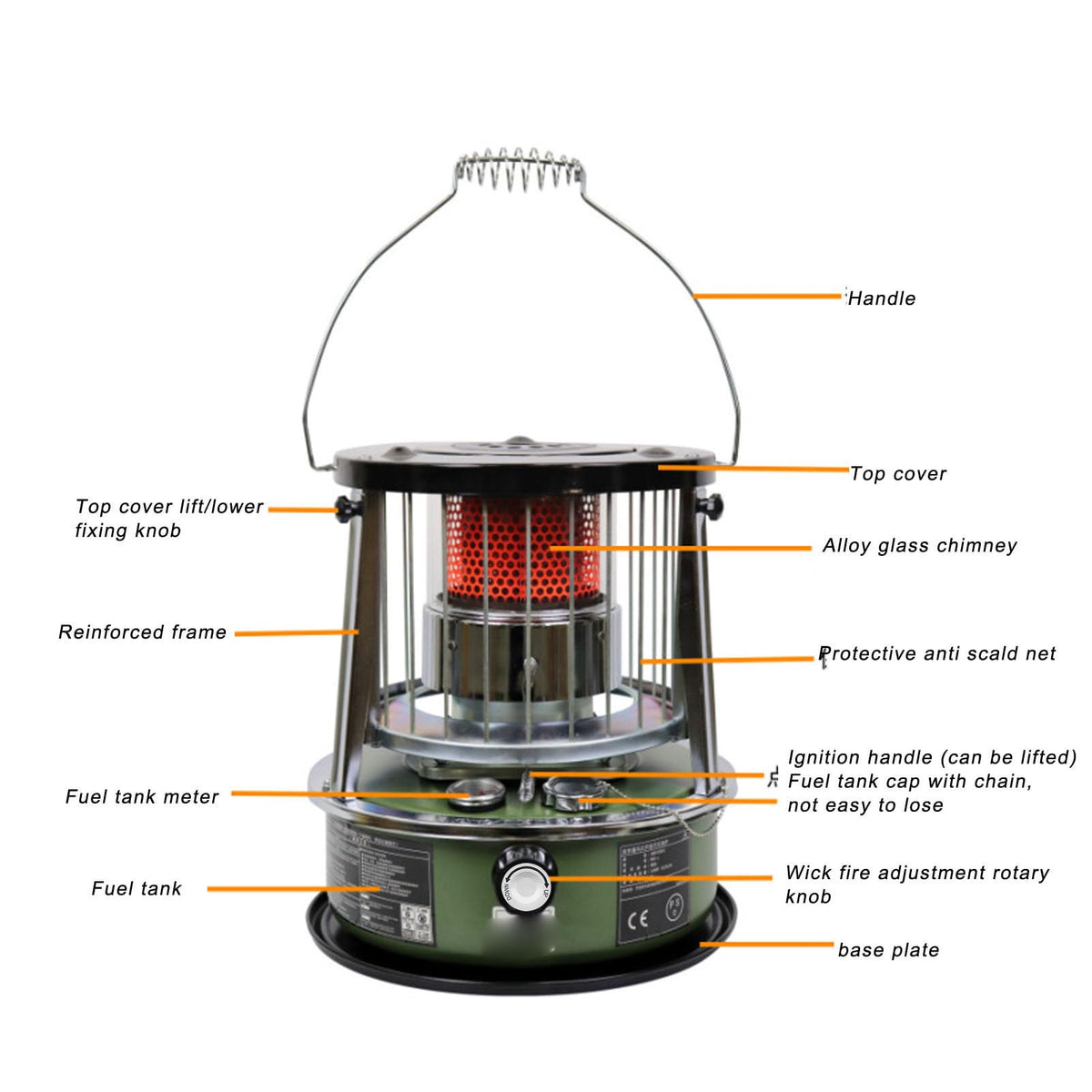 Indoor Kerosene Heater, Portable Kerosene Heater, 5.2L Tank 20-25 Hours Heating with Adjustable Height Safety Net, for Camping Garage Home Emergency Indoor Outdoor Use (Complete accessories)