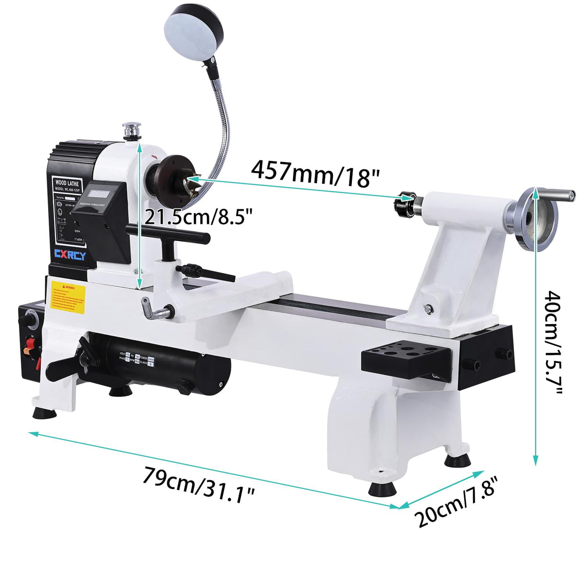 CXRCY 12" x 18" Wood Lathe, Powerful Benchtop Wood Lathe Machine 3/4 HP Infinitely Variable Speed 650-3800 RPM with Lathe Belt & Goggle for Woodworking, Woodturning (Model:WL460-12VF)