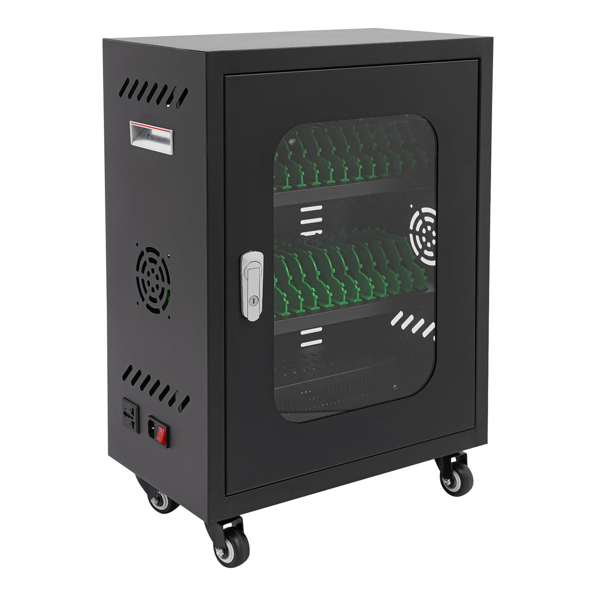 Ferroxen Mobile School Charging Cart Station, 30-Device Charging Station with Wheels, Lockable Cell Phone Storage Cabinet, for Schools, Libraries, Hospitals, Exhibitions (Black)