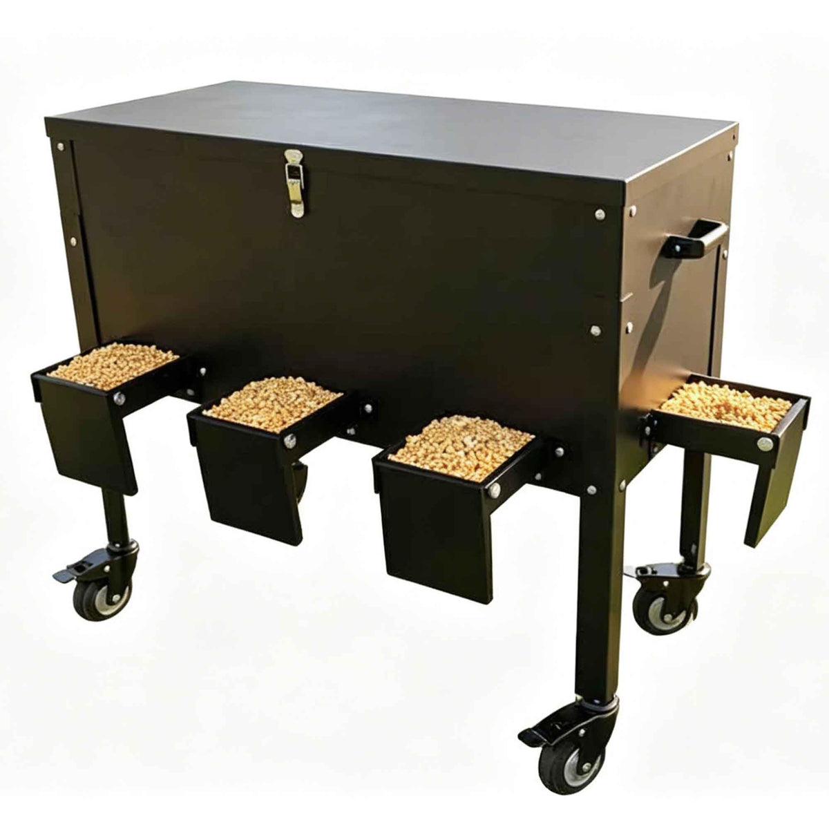 200 LBS Gravity Deer Feeder, Galvanized Steel Deer Feeder, 8 Feeding Ports Wildlife Feeder with Lockable All-Terrain Wheels & Rainproof Cover, Weather Automatic Corn Feeder for Farm, Backyard Outdoor