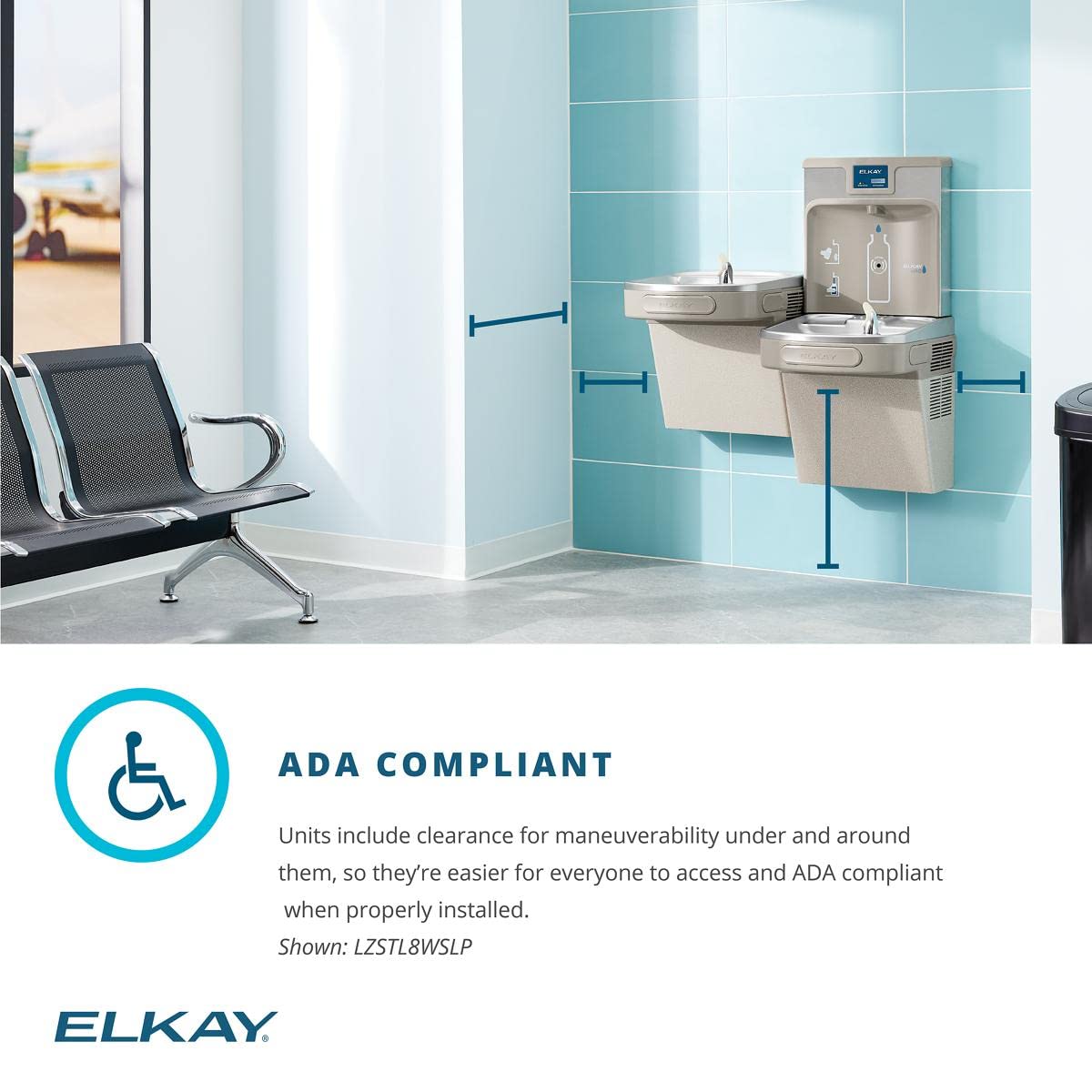 Elkay LZSTL8WSSK Filtered Bi-Level Fountain & EZH2O Bottle Filler, Stainless 120
