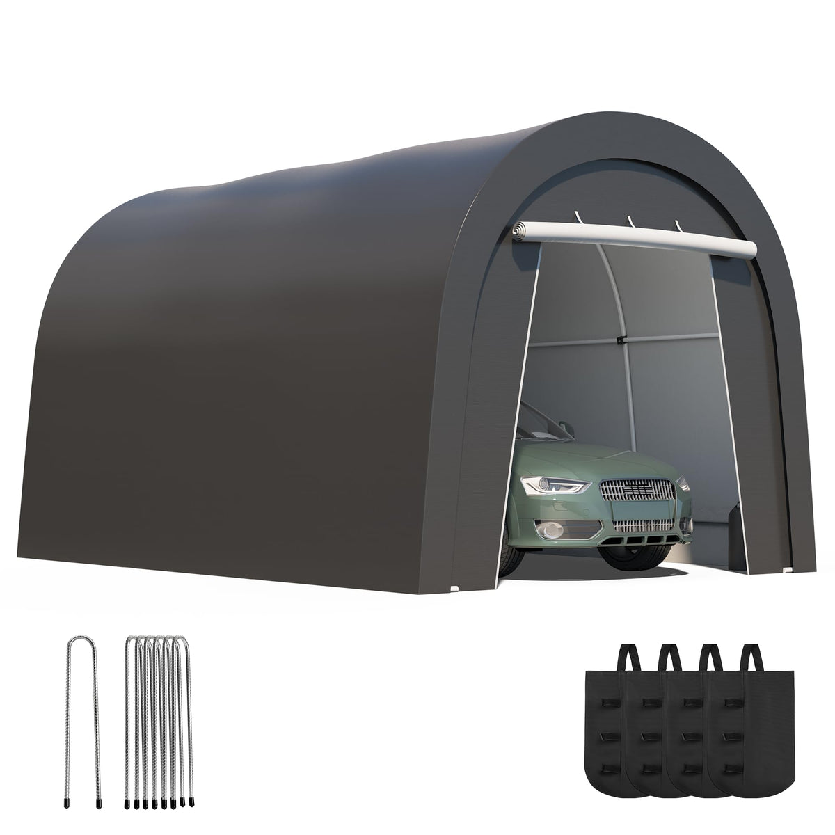 Wisteria Lane Heavy Duty Carport with 4 Cloth Bags, All-Weather Portable Garage with 2 Roll-up Doors, Car Canopy Storage Shelter Shed for Cars, Truck, or Garden Tools, 10' x 15'