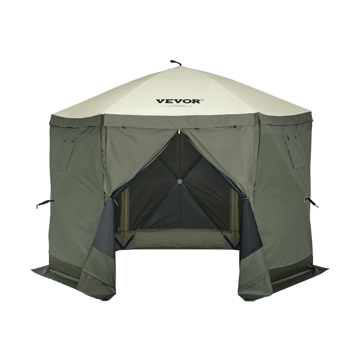 VEVOR Pop Up Gazebo Screen Tent 6 Sided Canopy Sun Shelter with 6 Removable Privacy Wind Cloths & Mesh Windows, 10x10FT Quick Set Screen Tent with Mosquito Netting, Army Green