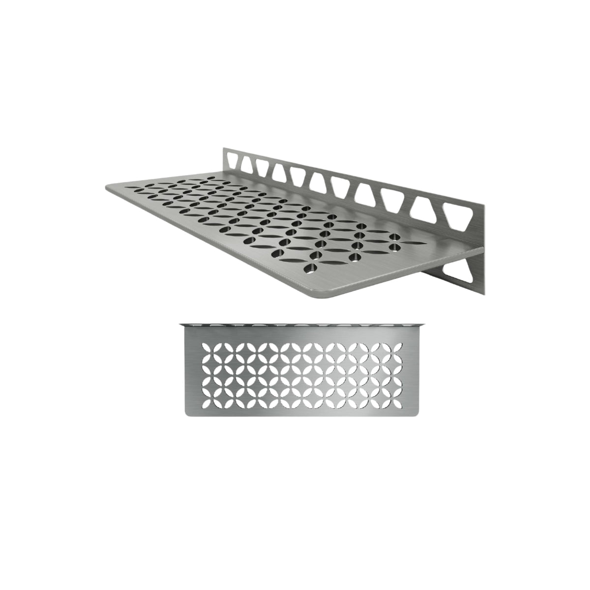 Schluter Rectangular Shelf for Tiled Walls - 4mm Thick, Floral Design, Stainless Steel Material, Brushed Stainless Steel Finish - SWS1D5EB