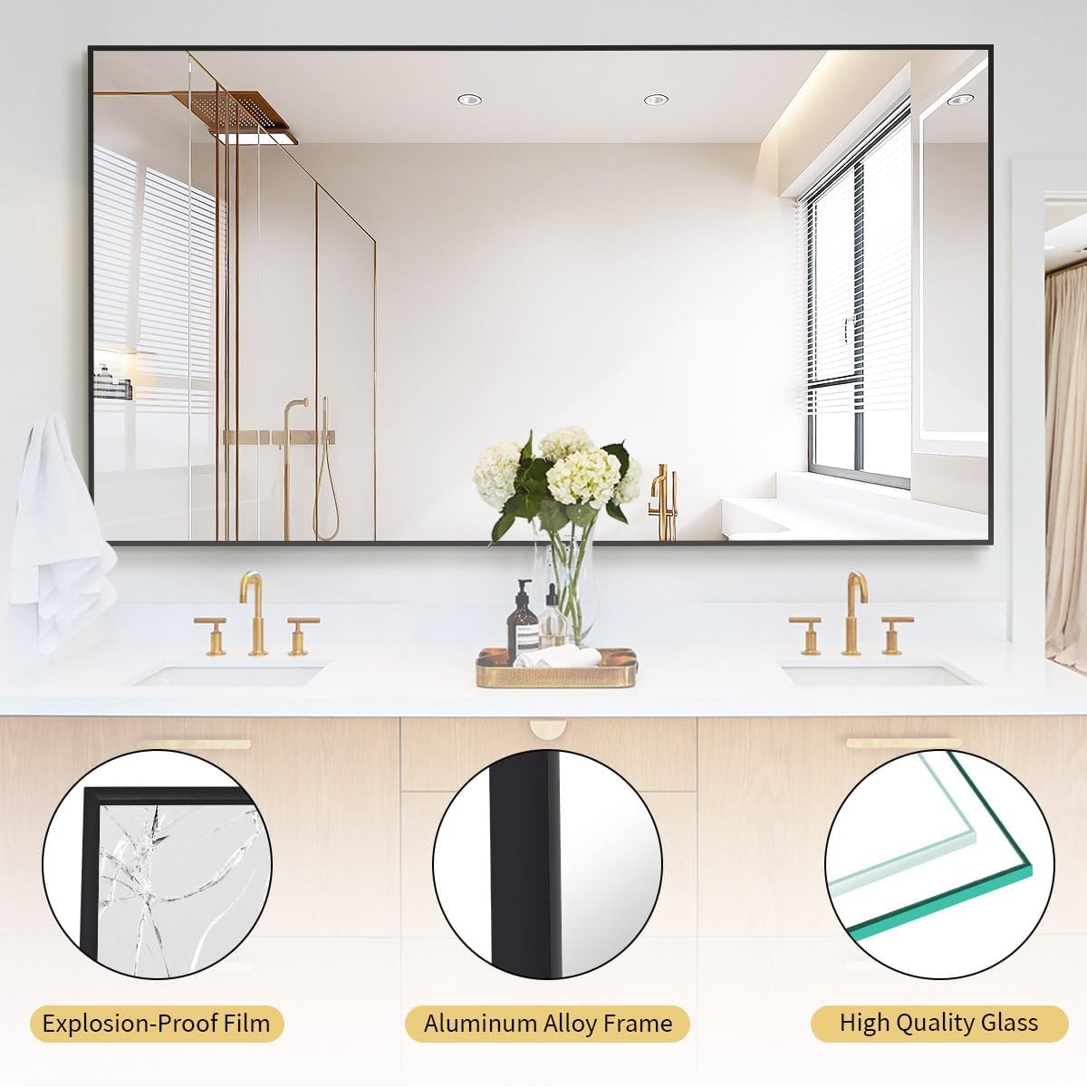 Koonmi 77"x38" Floor Mirror Full Length, Bedroom Floor Body Mirror with Stand, Large Black Mirror, Leaning, Standing or Hanging Horizontally/Vertically