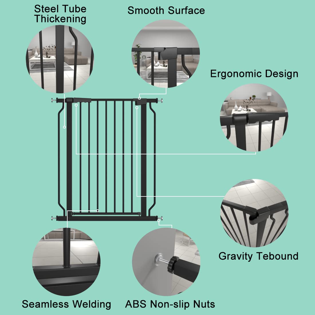 ALLAIBB White 40.55" Extra Tall Wide 29.92-62.60" Baby Gate Pressure Mounted Walk Through Child Kids Safety Toddler Tension Pet Dog Gates with Extension for Doorways Kitchen