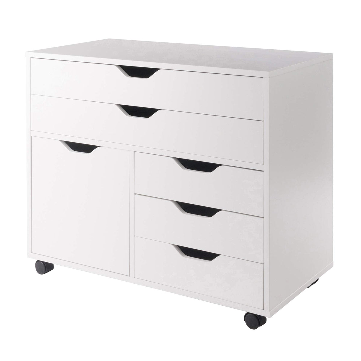Winsome Halifax Mobile Storage Cabinet with 1 Door & 5 Drawers in White, Stylish & Functional Home Storage Cabinet for Filing, Kitchen Organization, Moveable Furniture for Office, Dorms, Apartments