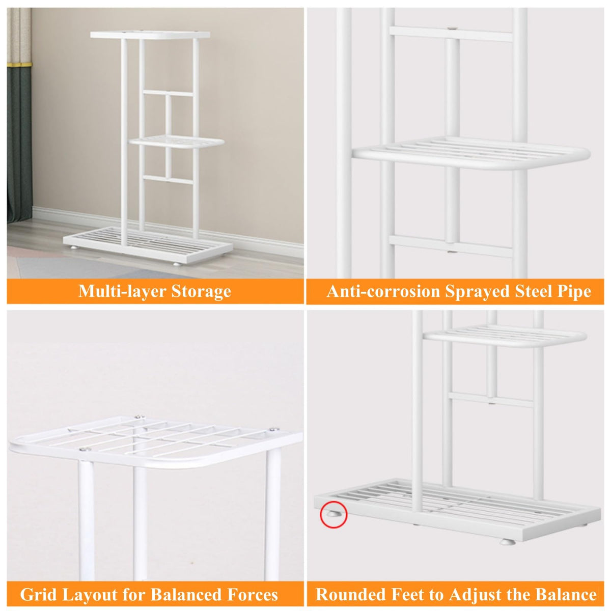 CiCixixi Plant Stand Metal 3 Tier 4 Potted Multiple Flower Pot Holder Shelf Indoor Outdoor Planter Display Shelving Unit for Patio Garden Corner Balcony Living Room (White)