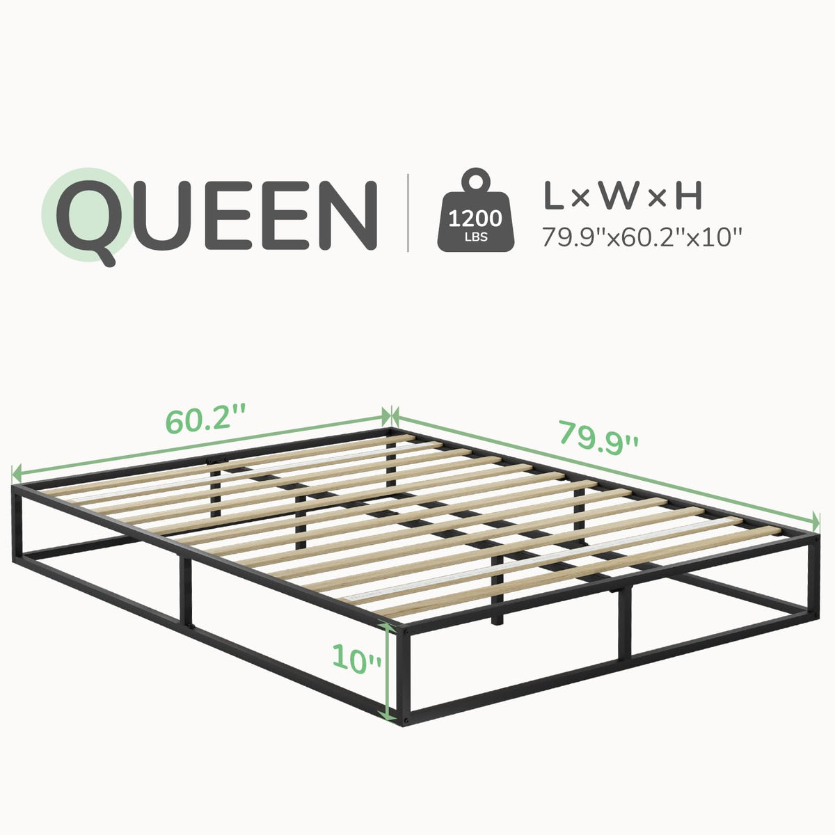 Novilla Queen Bed Frame, Metal Platform Bed Frame, Sturdy Metal Bed Frame, Wood Slats Support, No Box Spring Needed, Durable and Safe, Easy Assembly, Dark Black