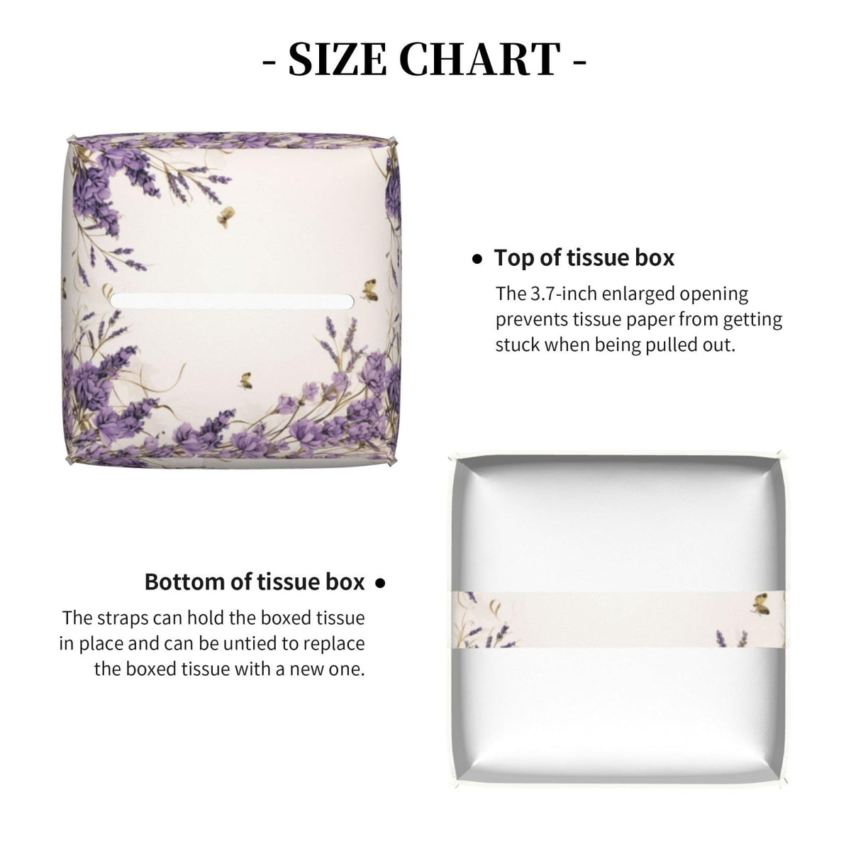 YPPAHHHH Square Tissue Box Cover Vintage Purple Lavender Cube Tissue Box Cover Pu Leather Tissue Box Holder for Office Kitchen Car Bathroom Facial Paper Organizer Dispenser Cover