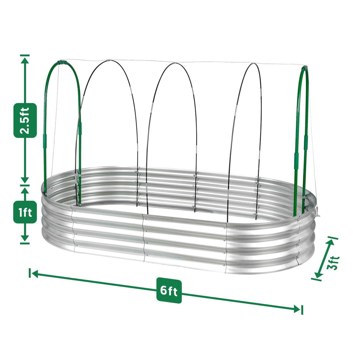 Raised Garden Bed with Greenhouse Frame and 3 Covers, 6x3x1 FT Garden Planting Box, Galvanized Metal Oval Tall Planter Box for Outdoor Gardening, Large Planting Space for Vegetables, Flowers