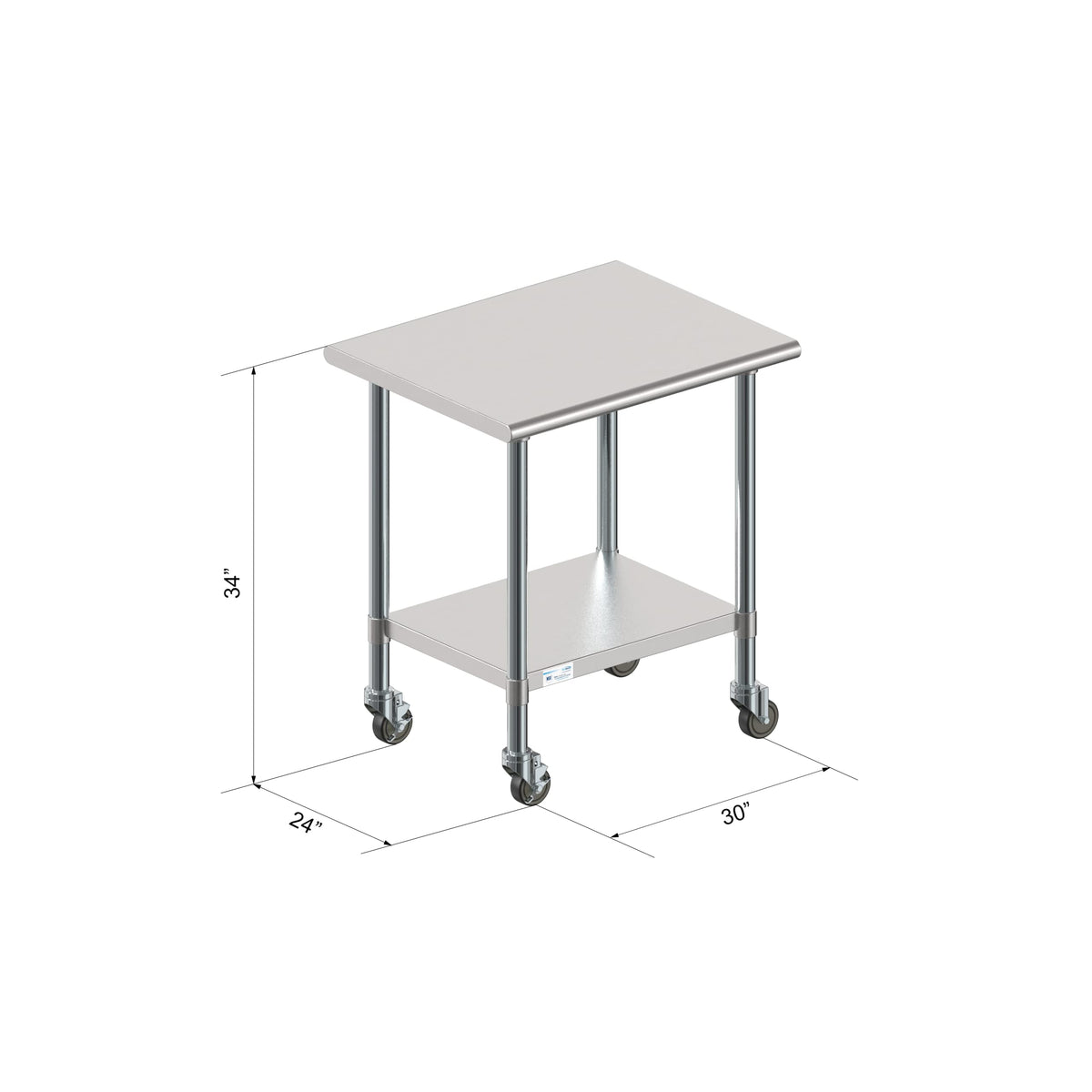 KoolMore Commercial 24x30'' Stainless Steel Work Table with Wheels for Restaurant or Home Use, Under Storage Shelf Food, Tools, Equipment, & Hardware, Heavy Duty Metal Workspace (CT2430-18C), Silver
