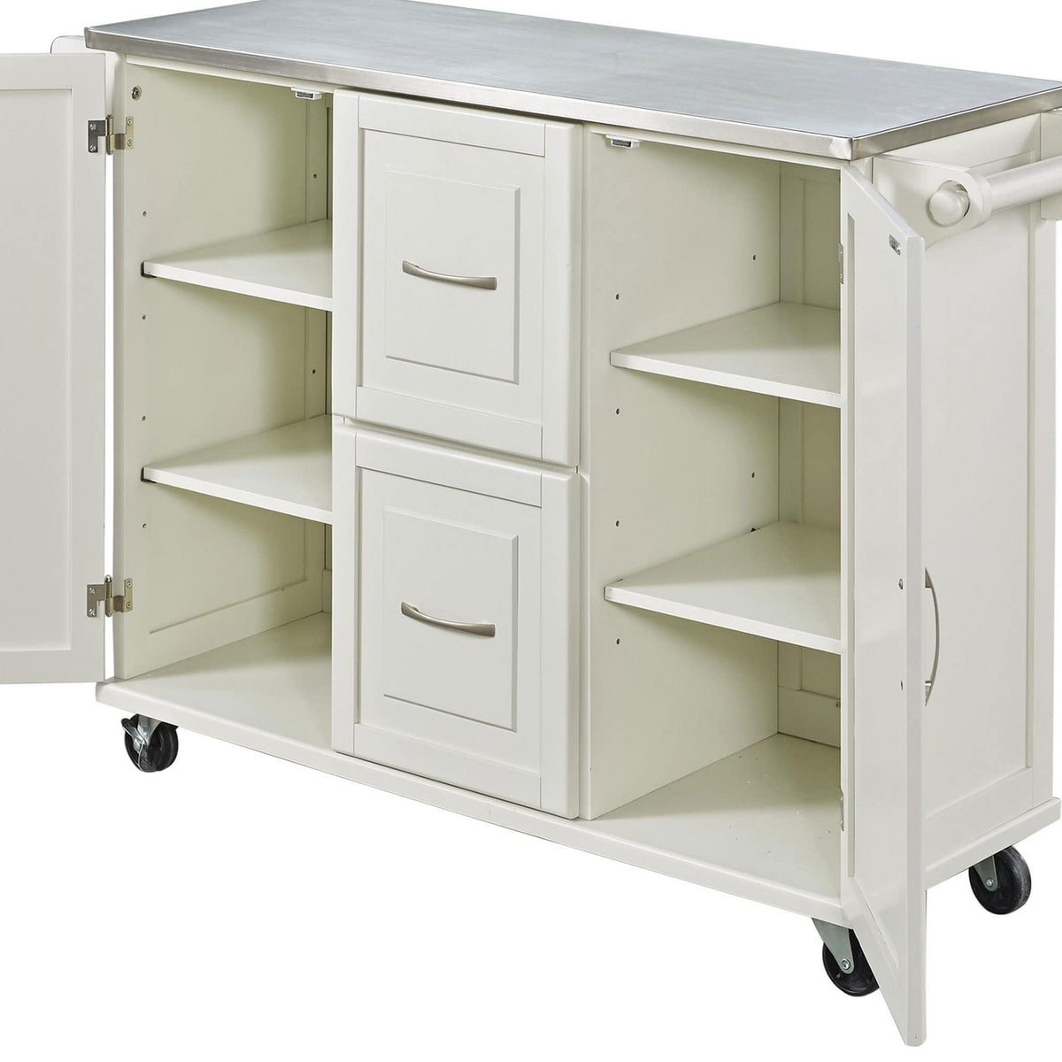 Homestyles Dolly Madison Off-White Mobile Kitchen Cart with Stainless Steel Top