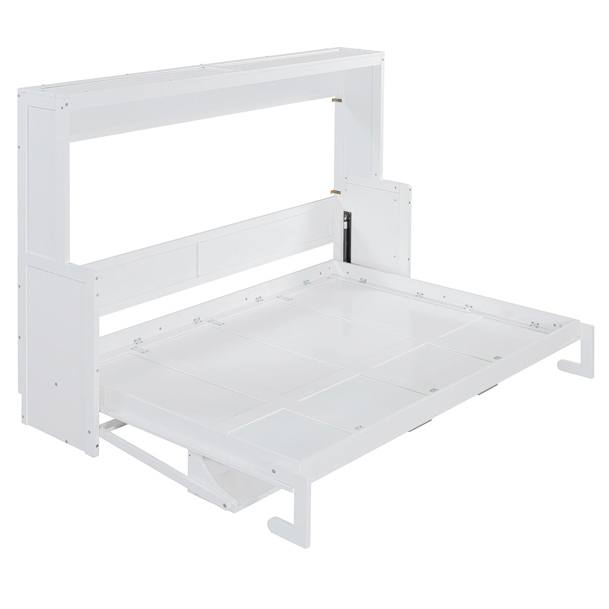 Ball & Cast Horizontal Murphy Bed Queen Size,Hidden Folding Wall Bed Frame with Hydraulic Lift&Desk,Wood Cabinet Platform Bed can be Folded into Desk,Space Saving for Bedroom,Guest Room,White