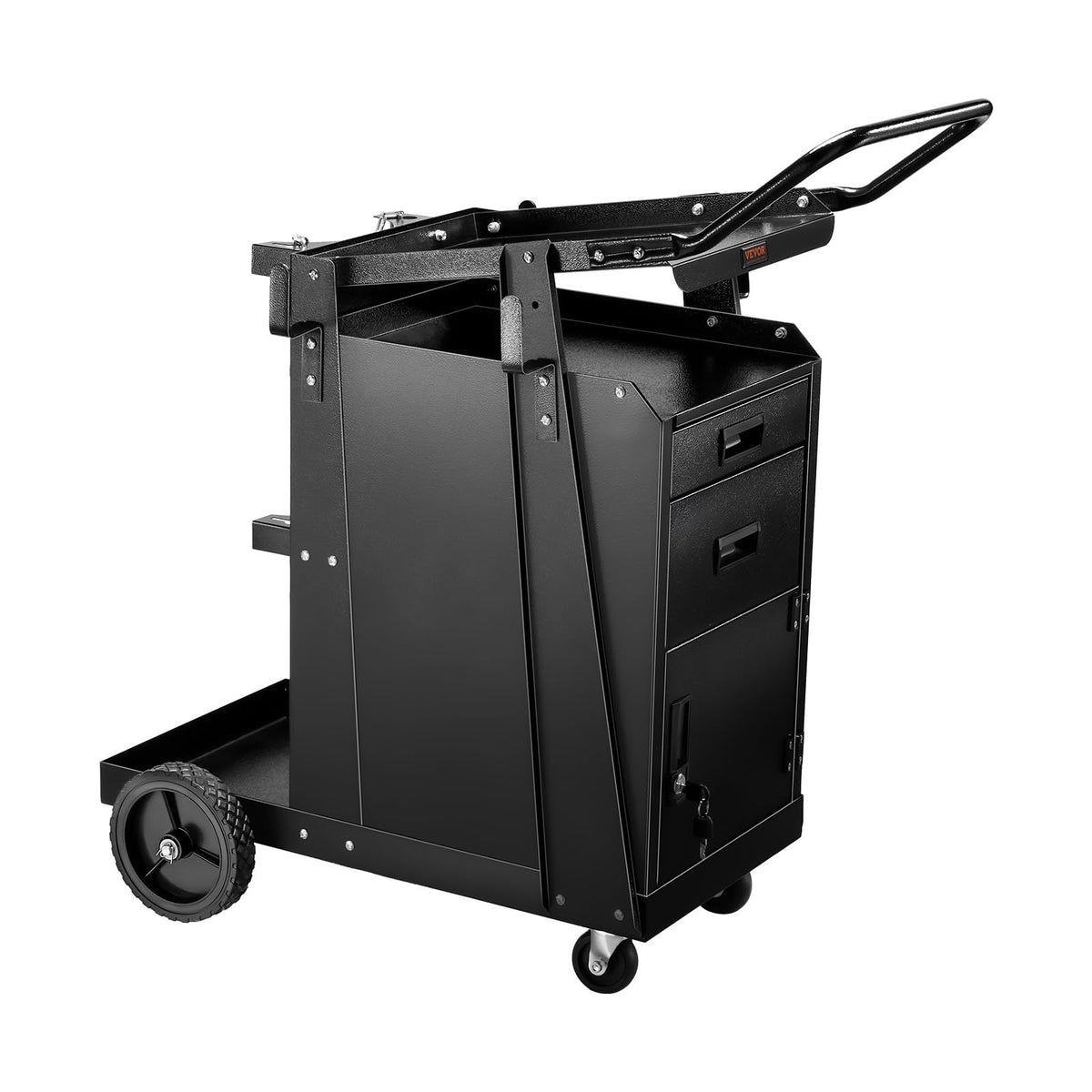 VEVOR Welding Cart, 2 Drawers Welder Cart Heavy Duty with Anti-Theft Lockable Cabinet, 350LBS Static Weight Capacity, 360° Swivel Wheels, Tank Storage Safety Chains for MIG TIG Welder, Plasma Cutter