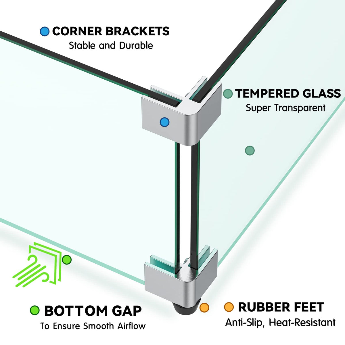 Skyflame Fire Pit Wind Guard, 53.5" x 19.5" x 6" Clear Tempered Glass Flame Guard Set with Hard Aluminum Corner Brackets and Rubber Feet, Fits for 48-inch Rectangular Fire Pit Burner Pan