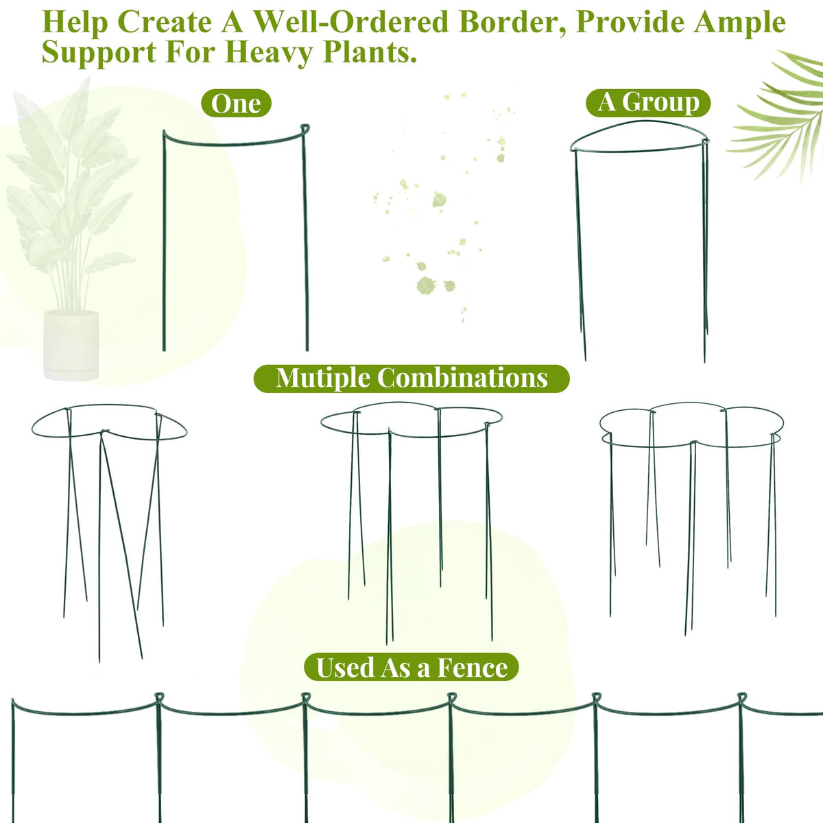 Tioncy 9 Pcs 48″ H x 15.8″ W Plant Support Stakes Cages for Garden, Metal Half Round Plants Tension Rods for Indoor Outdoor Large Tall Flower Vegetables Tomato Peony Rose Support