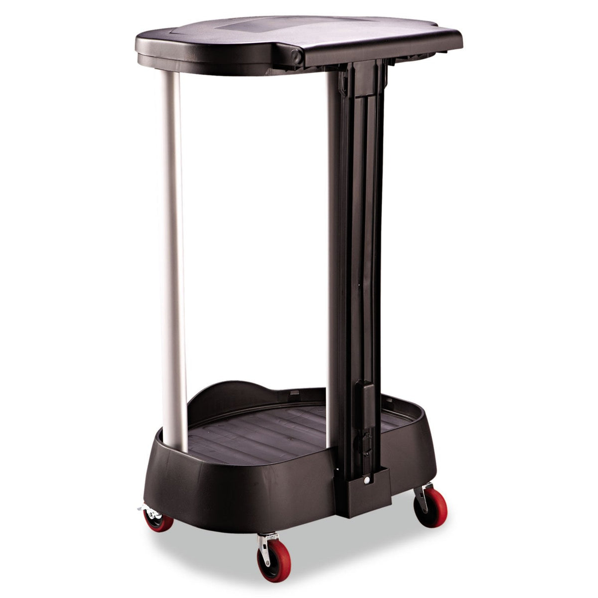Rubbermaid Commercial Executive Series Step-On Linen Hamper/Laundry Basket with Front Locking Casters, 30 Gallon, Black, Hands Free Lid, for Hospitals/Medical Labs/Commercial Facilities