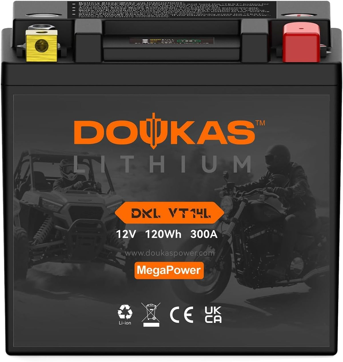 DOUKAS DKL VT14L 10Ah LiFePO4 Lithium Motorcycle Battery, High CCA Replacement for YTX14L-BS, Heavy Duty Powersport Battery Designed for Harley Davidson & Large Displacement Cruisers, Powersports