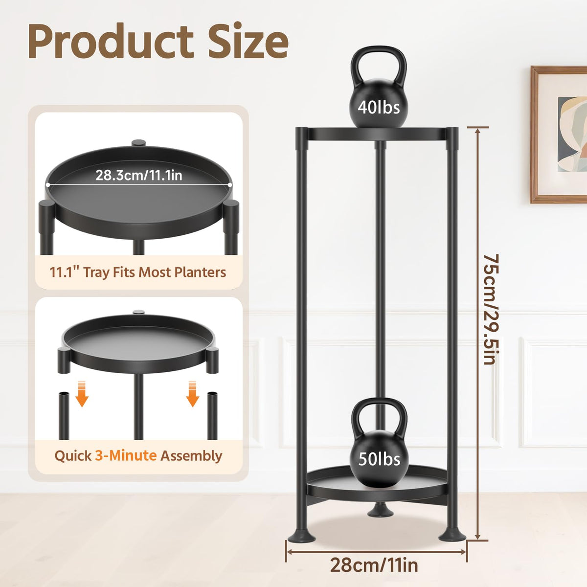 LASZOLA 2 Tier Black Plant Stand Indoor for Large Tall Heavy Duty Flower Planter, Metal Vertical Multi Level Rack for Narrow Floor Corner, Sturdy Round Holder Organizer, Modern, Mid Century, Farmhouse
