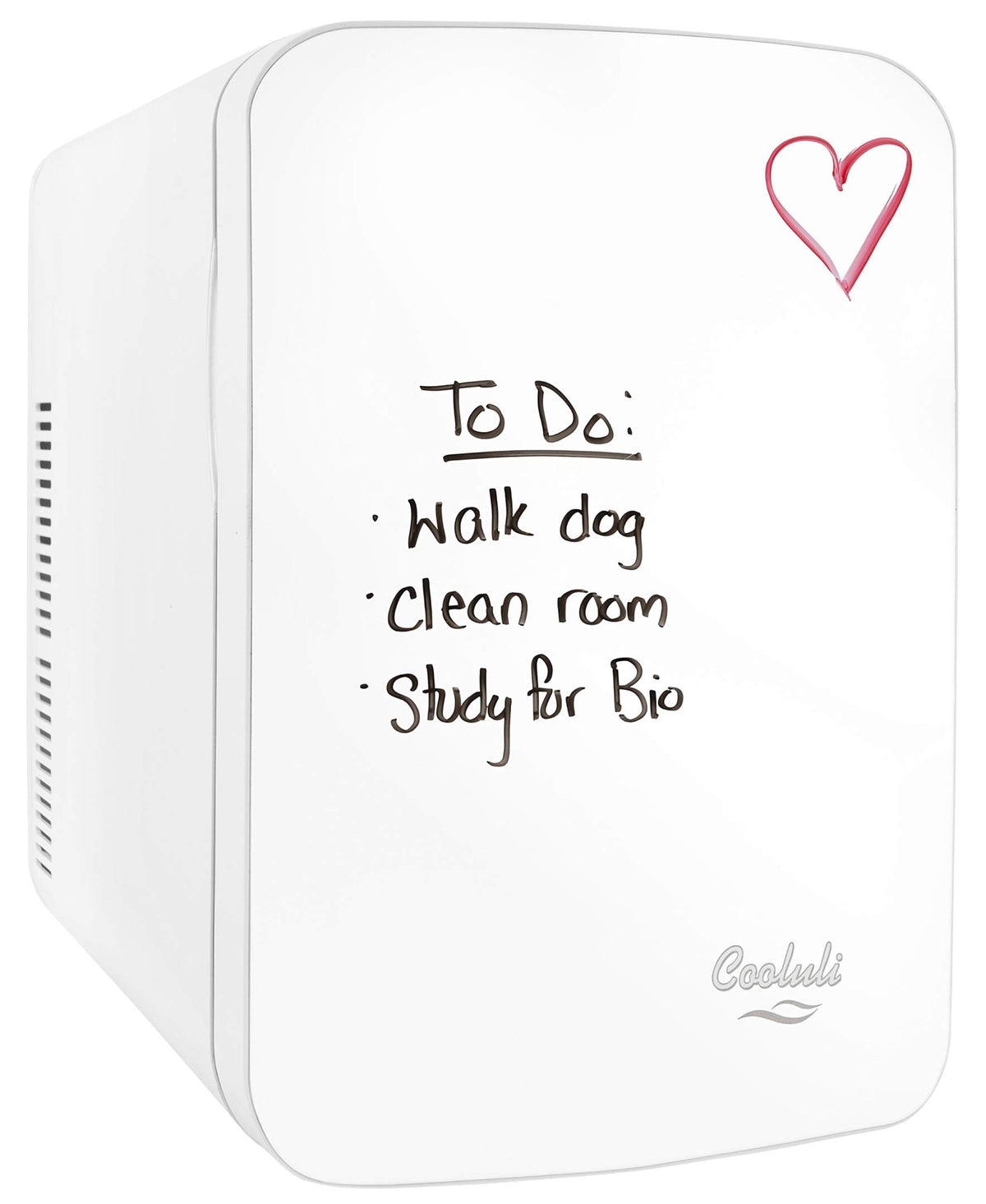 Cooluli Vibe Mini Fridge for Bedroom - With Cool Front Magnetic Whiteboard - 15L Portable Small Refrigerator for Travel, Car & Office Desk - Plug In Cooler & Warmer for Food, Drinks & Skincare (White)
