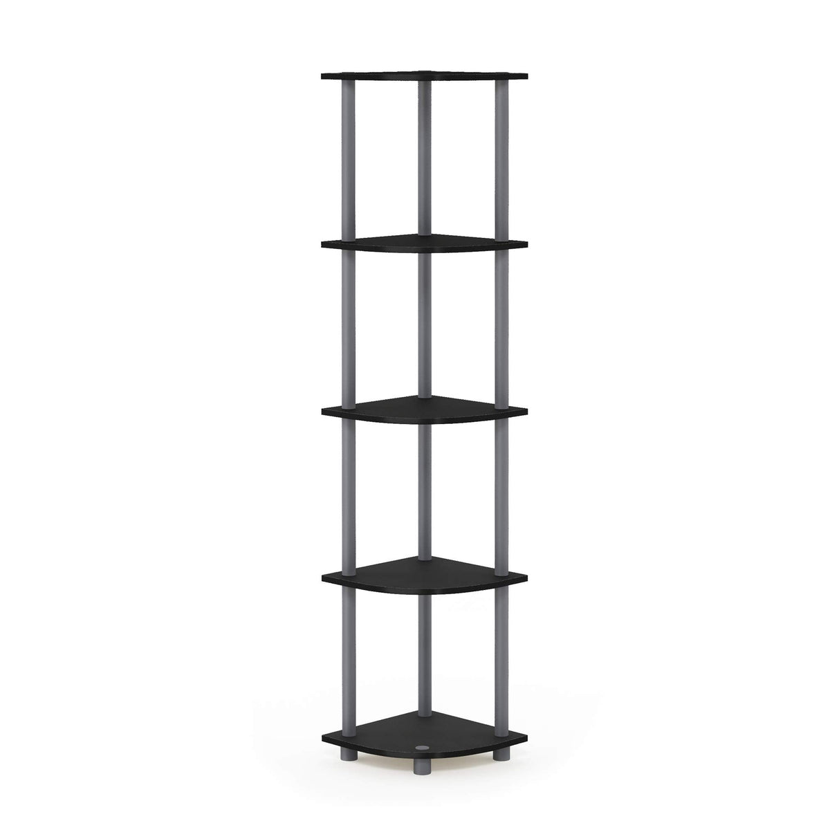 Furinno TURN-N-TUBE Corner Shelf, 5-Tier Corner Bookshelf, Open Storage Shelves, for Organization and Storage, Living Room, Home Office, Garage, Bedroom, Black