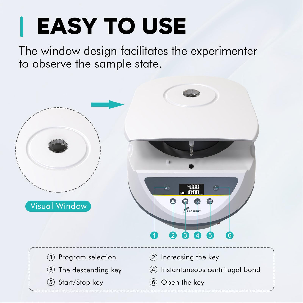 LAB FISH PRP Lab Benchtop Centrifuge Machine 6 x 2ml/5ml/10ml/15ml Capacity Test Tubes,Low Speed 500-5000r/min,Max 3074xg RCF
