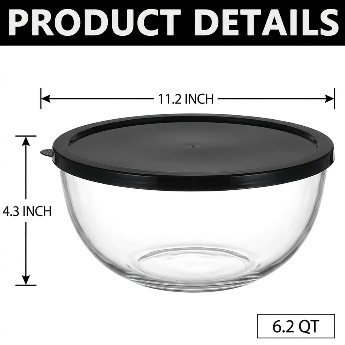 Zombcame Large Glass Mixing Bowl for Sourdough, 6.2QT with Lid – Big Capacity Clear Bowl for Sourdough, Baking, Salad Prep & Food Storage