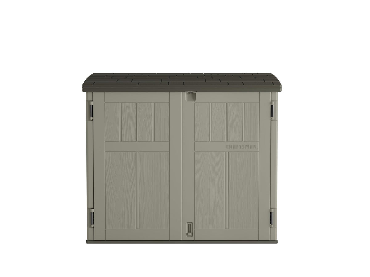 Craftsman Horizontal Shed, Compact Outdoor Storage System, 34 Cu. Ft. Capacity, Made in USA - Lockable Multi-Wall Resin Organizer for Garbage Cans, Garden Tools, Bins, Bikes and Yard Equipment