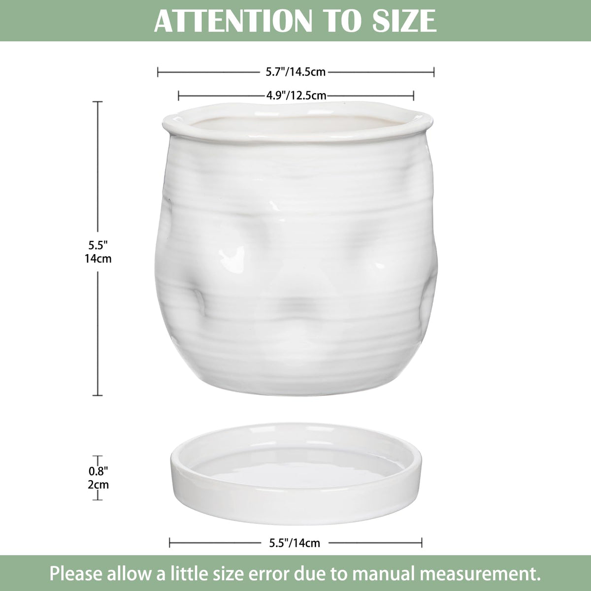 Oairse 5.7 inch Ceramic Pots for Plants, Plant Pot with Drainage Hole and Saucer White Ceramic Indoor Planter with Tray Decorative Flower Pots for Succulent, Cactus, Snake Plant, Herb Indoor Outdoor