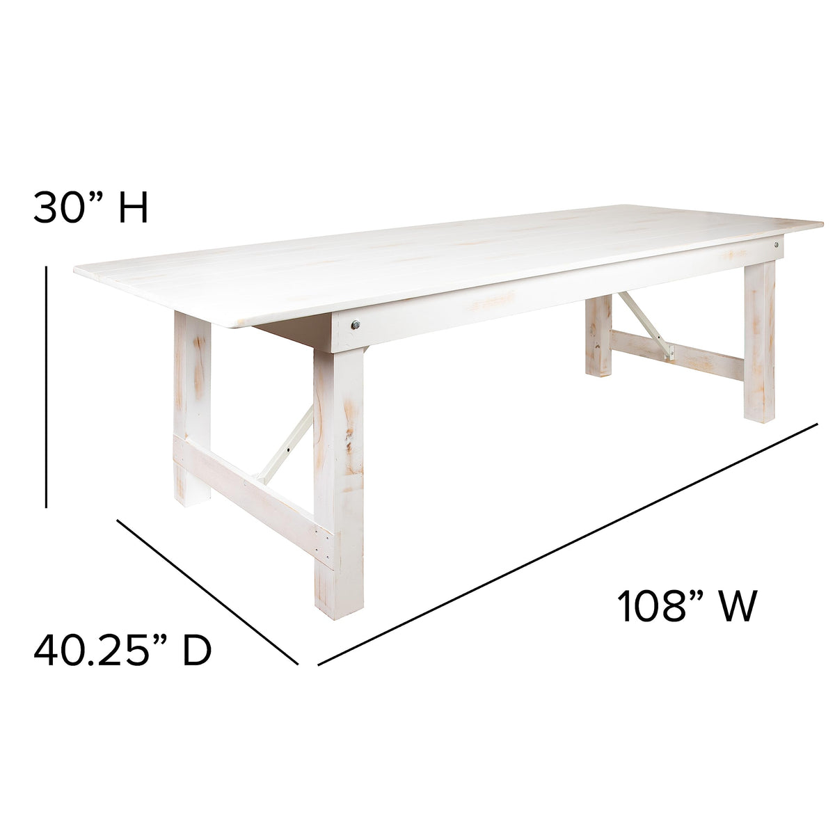 Flash Furniture Hercules Commercial Grade Farmhouse Dining Table | Solid Pine Foldable Table for 10 in Antique Rustic White | Rustic Charm for Home and Events
