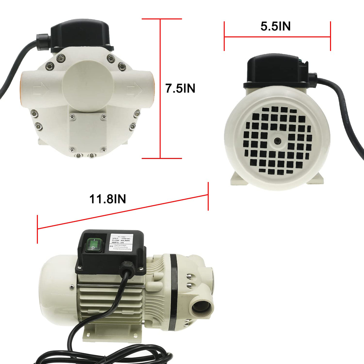 TDRSUPER Diaphragm Irrigation Pump Industrial Electric Water Pressure Pump Self-priming 110VAC, 10.6 GPM, 23PSI, 14.3lb, Lift 11m, Power 350W