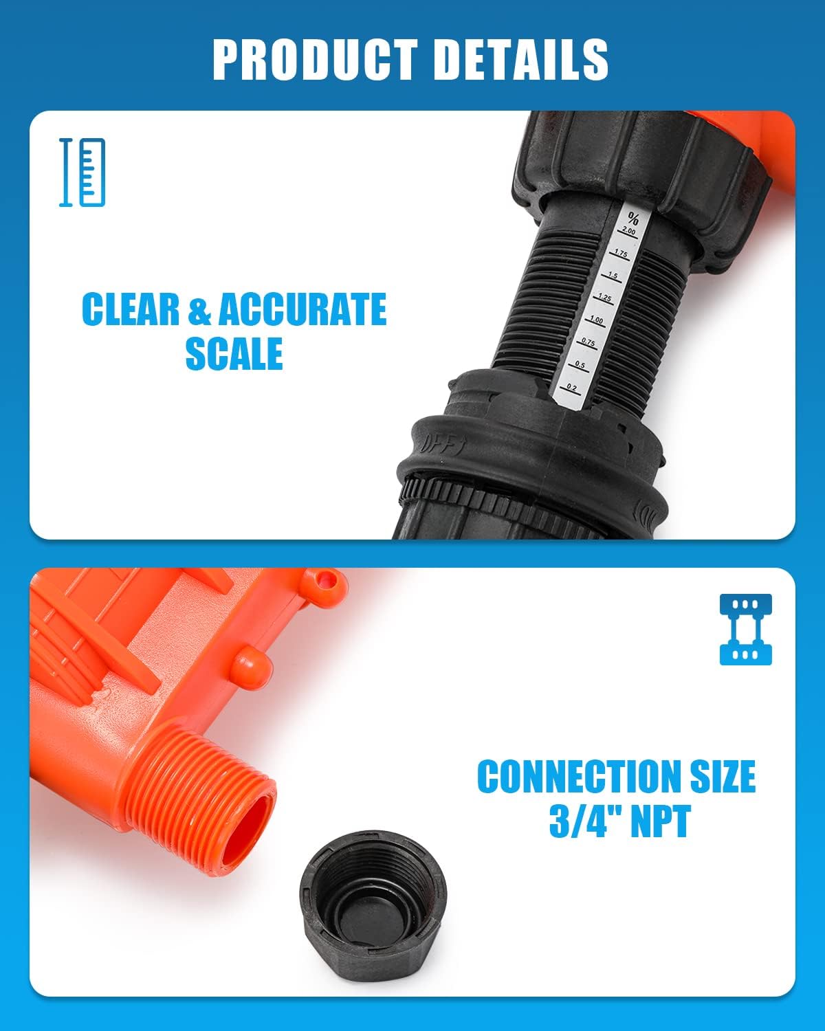 NEWTRY 0.2%~2% Fertilizer Injector w/ 3pcs Repair Sealing Rings