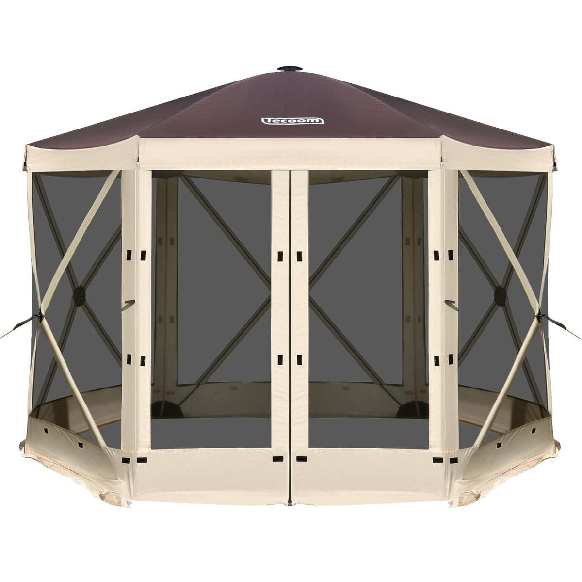 Tecoom 6-Sided Pop Up Gazebo Tent, Screen House with Mosquito Netting Canopy for Camping, 10x10ft Portable Sun Shelter Removable Siedwalls for Outdoor, Garden, Activities, Khaki