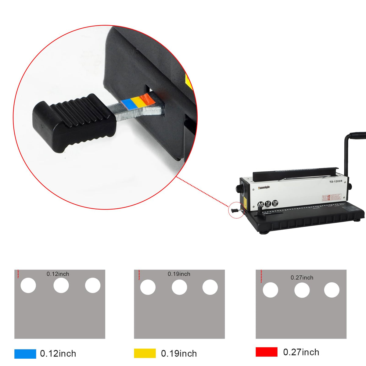 Burostyle TD-1200R Binding Machine, 3:1 Pitch Wire Binding Machine, 34 Round Holes, Punch 12 Sheets/Bind 120 Sheets with Sturdy Metal Construction