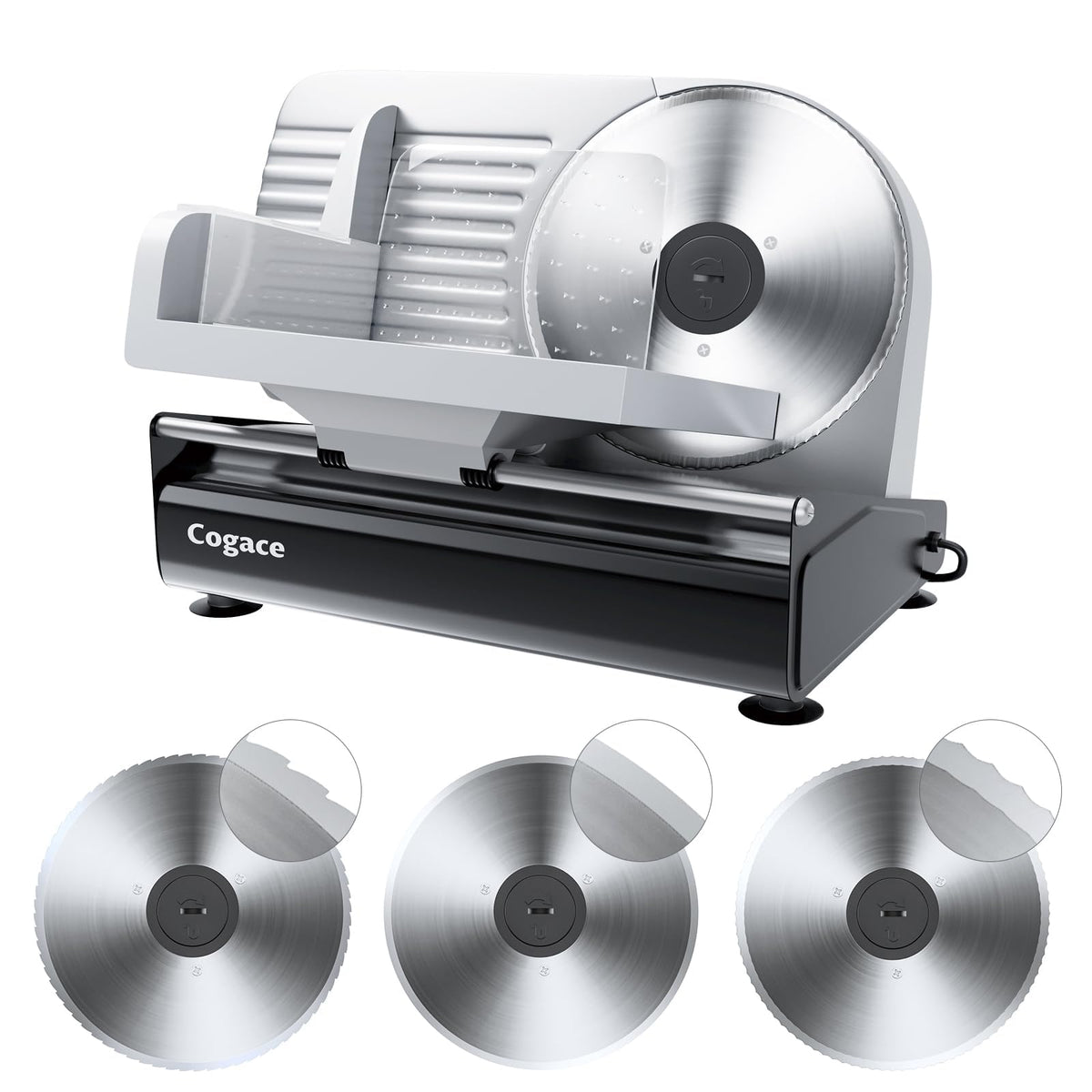 Powerful Deli Meat Slicer Machine, 200W Electric Food Slicer with 3 Types of 7.5" Stainless Steel Blades, Adjustable Thickness 0–15mm, for Meat, Cheese, Bread, Vegetables, Home Use