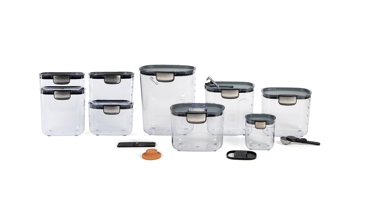 ProKeeper+ Airtight Food Storage Container Set – Clear Plastic Flour and Sugar Canister Set with Magnetic Accessories for Kitchen Organization (Grey, 13-Piece)