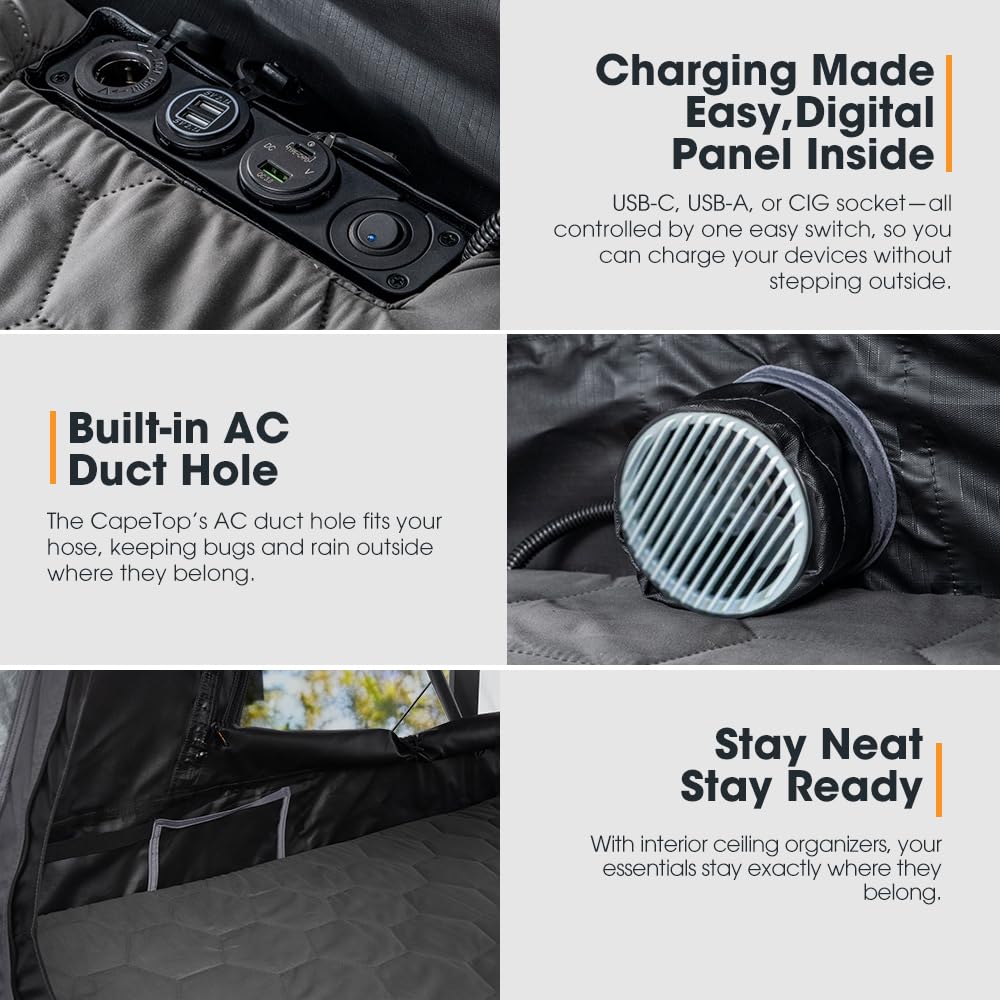 SanHima Rooftop Tent Hard Shell - CapeTop Overland Aluminium Fold-Out Roof Top Tent 131.5LBS Lightweight, w/Digital Panel & Tri-Color LED Strip Light, for Car SUV Truck Camping, 2-3 People