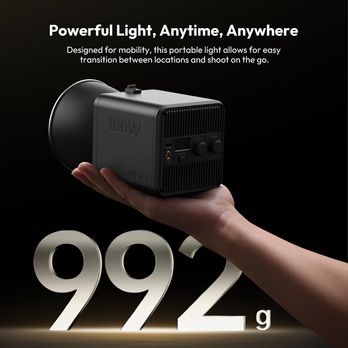 ULANZI 100W RGB Portable LED Video Light w DC Power Adapter, 88.8Wh Build-in Battery Metal Mini Adjustable Color Temperature COB Continuous Output Lighting Handheld Spotlight 2700K-6500K for Video